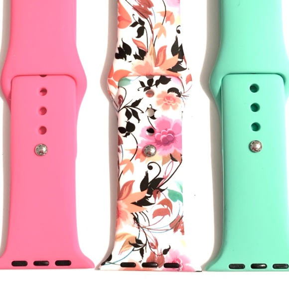 4pc M/L 44mm 42mm Apple Watch band pink flower cse - Picture 2 of 3